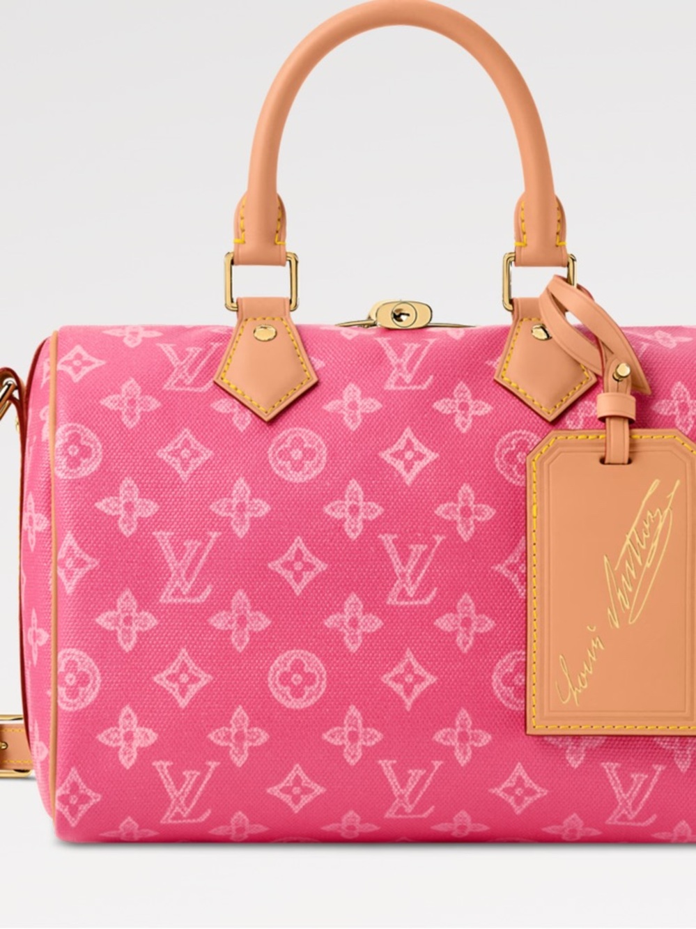 Louis Vuitton Pink Monogram Speedy Bandoulière with Tan Leather Trim